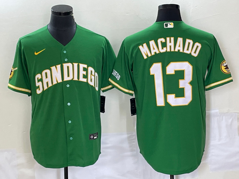 Men's San Diego Padres #13 Manny Machado Green Cool Base Stitched Baseball Jersey